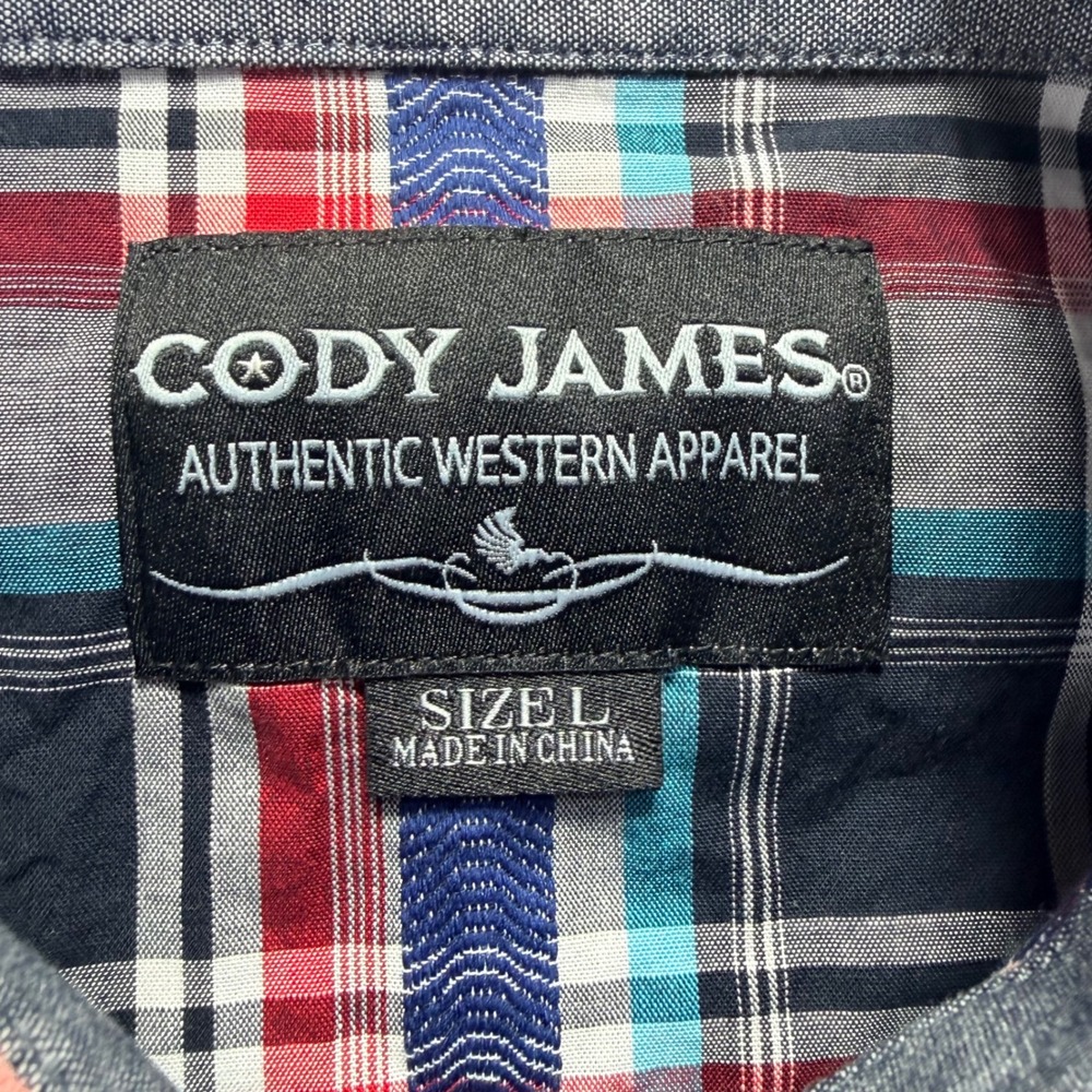 Cody James Kids Western Apparel Short Sleeve Plaid Bull Print Shirt Size L - Picture 3 of 6
